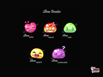 Slime Twitch Emotes cartoon character confused customemote emoji emote emotes graphicforstream happy love rage sad slime streamers twitch twitchemote twitchemotes