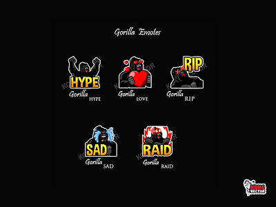 Gorilla Twitch Emotes cartoon character creative idea customemote daily fun design emoji emote emoteart emotes emotestwitch graphicforstream hype love rip streamers twitch twitchemote twitchemotes wpw