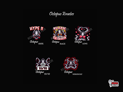 Octopus Twitch Emotes cartoon customemote design design app design art emoji emote emoteart emotes funny graphicforstream hype love rage serius streamers twitch twitchemote twitchemotes wow