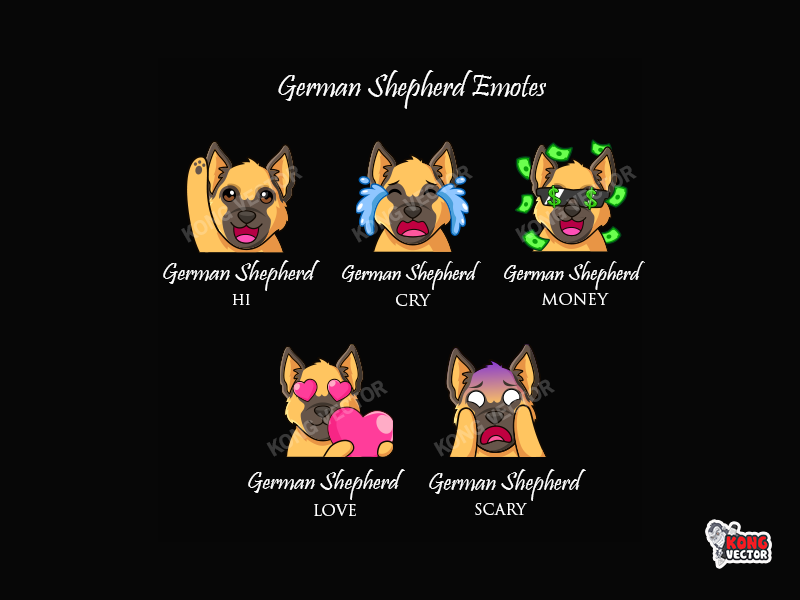 German Shepherd Twitch Emotes by Kong Vector on Dribbble