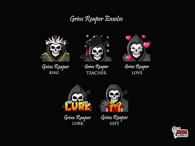 Grim Reaper Twitch Emotes cartoon customemote customemotes design emoji emote emoteart emotes graphicforstream illustration king love lurk stickers streamers teacher twitch twitchemote twitchemotes