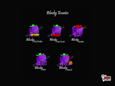 Blocky Twitch Emotes block blocky cartoon defeat design emoji emote emotes graphic design graphicforstream illustration purple rage raid rip streamers twitch twitchemote twitchemotes victory