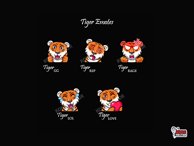Tiger Twitch Emotes amazing animal cartoon creative design emoji emote emotes gg graphicforstreamer illustration lol love rage rip streamers tiger twitch twitchemote twitchemotes