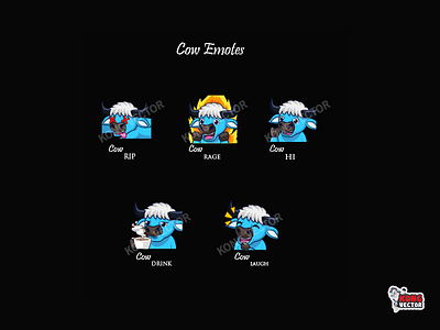 Cow Twitch Emotes cartoon design emoji emote emotes graphicforstream illustration logo streamers twitch twitchemote twitchemotes