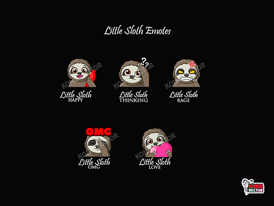 Little Sloth Twitch Emotes amazing cartoon creative cute design emoji emote emotes graphicforstream happy illustration love omg rage sloth streamers thinking twitch twitchemote twitchemotes