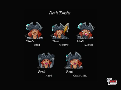 Pirate Twitch Emotes cartoon confused customemote customemotes designer emoji emote emotes graphicdesign hype illustration laugh logo pirate shovel smile sticker twitch twitchemote twitchemotes