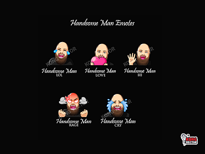 Handsome Man Twitch Emotes cartoon character design cry cute design emoji emote emotes graphic design graphicforstreamer handsome hi illustration lol love rage streamers twitch twitchemote twitchemotes