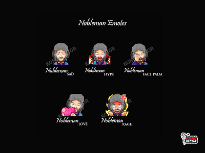 Nobleman Twitch Emotes cartoon cute design elite emoji emote emotes facepalm graphicforstream hype illustration love nobleman rage sad streamers twitch twitchemote twitchemotes vector