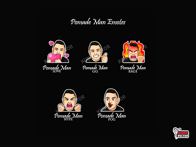 Pomade Man Twitch Emotes amazing black cartoon design emoji emote emotes gg graphicforstream hype illustration love man pog pomade rage streamers twitch twitchemote twitchemotes