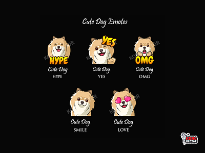 Cute Dog Twitch Emotes cartoon channelpoint cute design designer designgraphic dog emoji emote emotes hype illustration love smile streamers twitch twitchemote twitchemotes twitchforstreamers yes