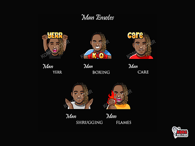 Man Twitch Emotes boxing care cartoon cool design designer designgraphic emoji emote emotes flames illustration man shrugging sticker twicthemotes twitch twitchemote twitchforstreamers yerr