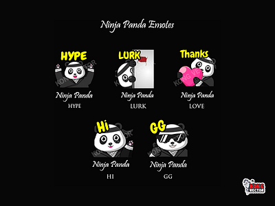 Ninja Panda Twitch Emotes design designer designgraphic emoji emote emotes gg hi hype illustration love lurk ninja panda sticker streamers twitch twitchemote twitchemotes twitchforstreamers