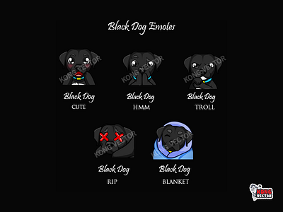 Black Dog Twitch Emotes blackdog blanket cartoon cute design dog emoji emote emotes graphicdesign hmm illustration logo rip sticker streamers troll twitch twitchemote twitchemotes