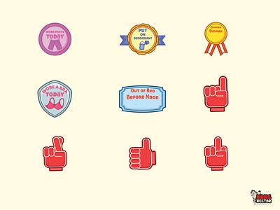 Badges and Foam Finger Icon collection badges bra today cute icon finger foam foam finger hand icon out of bed pants today pointing sticker
