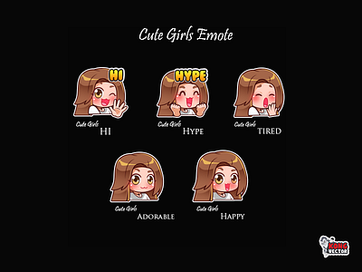 Cute Girls cartoon character chibi comic creative idea cute adorable drawing emote funny girls happy happy look hi hype tired twitch twitchemote women