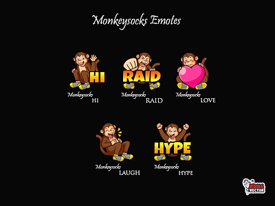Monkeysocks Twitch Emotes cartoon creative design customemote design emoji emote emoteart emotes graphicforstream hi hype laugh love raid sticker streamer twitch twitchemote twitchstreamer