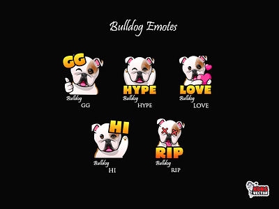 Bulldog Twitch Emotes cartoon creativedesign customemote design emoji emote emoteart emotes graphicforstream hi hype love rip sticker streamer twitch twitchemote twitchemotes twitchstreamer