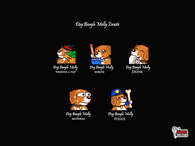 Dog Beagle Molly Twitch Emote creative design customemote cute cute fun funny design designs drink emoji emote emoteart graphicforstream monkas police sticker streamers twitch twitchemote twitchemotes wearing a hat write