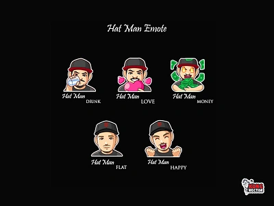 Hat Man Twitch Emote creativity customemote design designs drink emoji emoteart emotes flat graphicforstream happy hat love man money sticker streamers twitch emote twitchemote twitchemotes