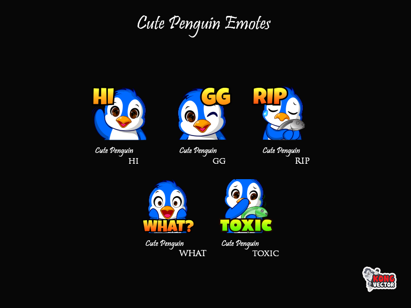 Cute Penguin Twitch Emotes by Kong Vector on Dribbble