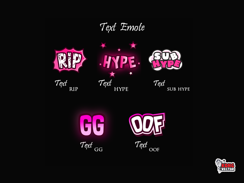 5 Text Emotes 200 IQ Love Ggwp Rip Sub Hype 