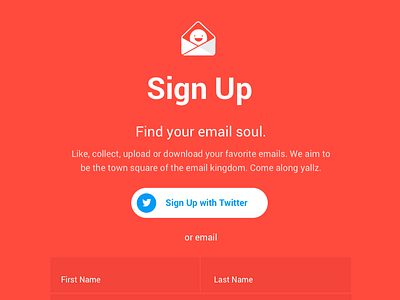 Really Good Signup button email fields form red roboto sign up twitter