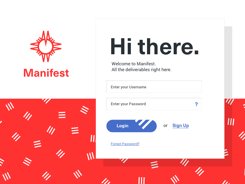 Manifest App Login shadow app files find compass map blue red stripes button form login