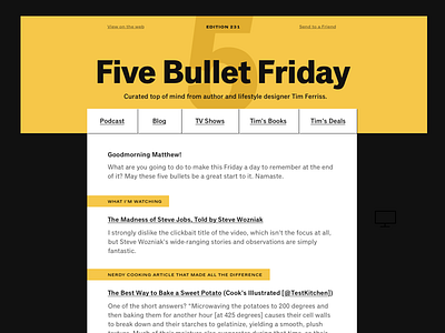 Tim Ferriss Email Redesign black blog design email logo redesign typography white wip yellow