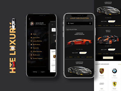 The luxury car & watch App Side Menu/Dashboard