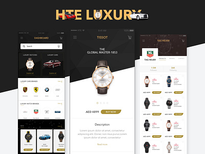 The luxury car & watch App Dashboard/Landing Pages