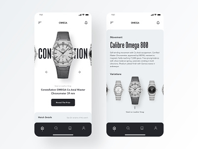 Omega Watch Concept adobe xd app concept design interface madewithadobexd mobile monochrome monocromatic omega ui ui design watch