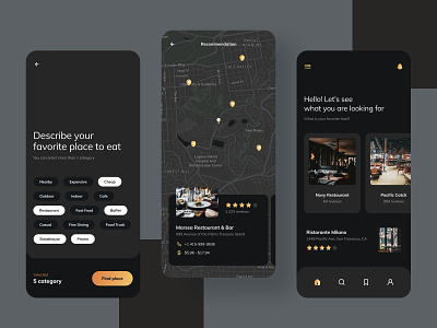 #Exploration Lunch app concept dark design eat figma interface lunch mobile place restaurant search searching ui ux