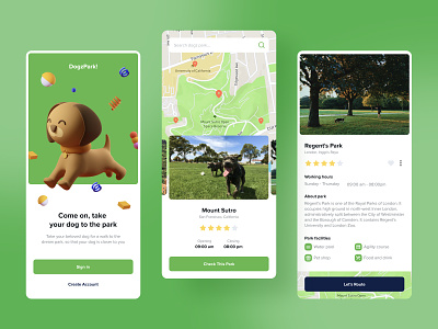#Exploration Dogz Park! app concept design dog figma green interface map park place ui