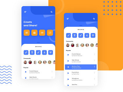 Music Create 2d adobe xd android app blue color concept design equalizer flat home screen instrument interface ios mobile mockup music music app ui ux