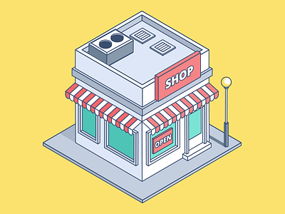 Small store building fashion flat game house icon illustration isometric market pastel shop store