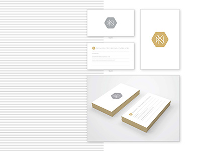 Jennifer Interior Branding business card gold logo mark typography