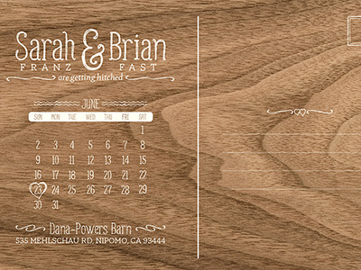 Sarah & Brian Save The Date postcard print save the date typography wood