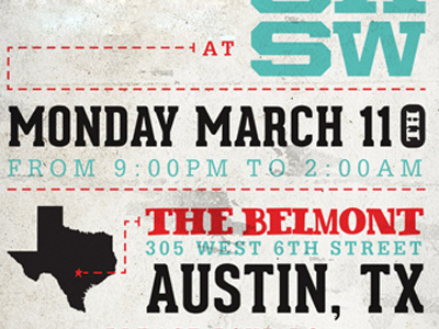 SXSW Party festival infographic invitation slab serif texas typography