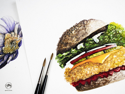 Burger and vegetables illustration