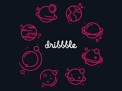 Hello dribbble dribbble gallaxy illustrator invitation invite moon planet space star sun universum vector