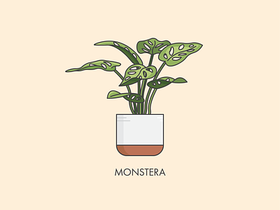 Houseplants - Monstera flat graphic design green houseplant illustration indoor monstera plant plant life pot print tan