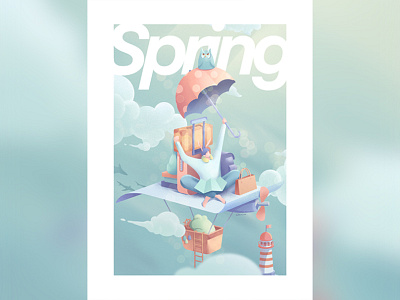 Dreams of Spring boys cloud dream illustration painting spring travel