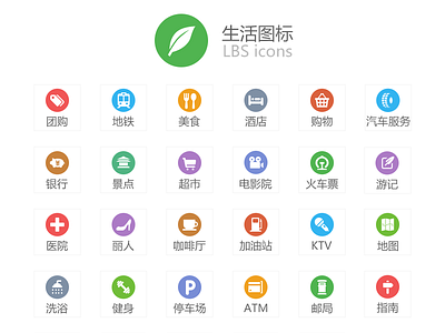 LBS icons cafe cinema flat icon lbs life location map shopping subway traffic travel