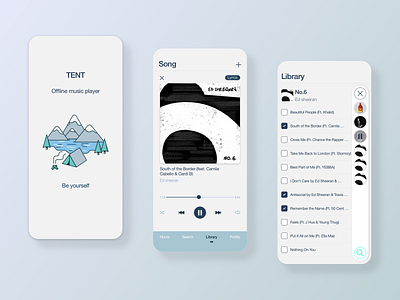 TENT (music player) app clean design icon illustraor library music music app music player player playlist spotify ui vector white