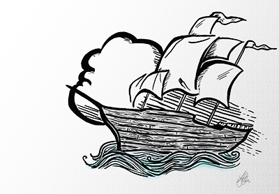 Ship racing a cloud art digital illustration