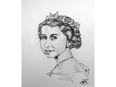 The Queen pen and ink portraiture