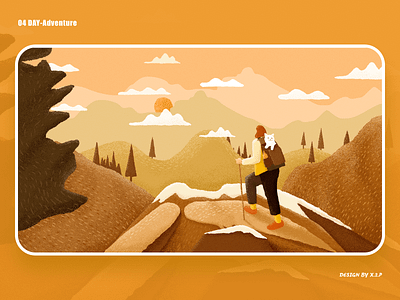 04 Day -Adventure autumn backpack climb design illustration mountain sunset tree
