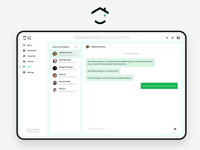 Chat - RentDrop branding chat clean design conversation design flat green house interface logo message property management rent web design