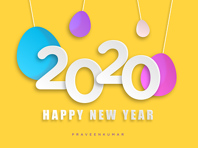 Happy New Year 2020 2020 2020 trend balloons clean clean design design flat happy new year illustration new year typography ui vector