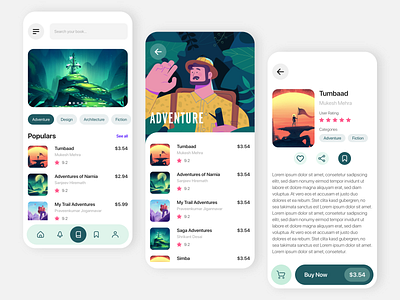 Bookstore App adventure book book app book cover bookstore clean clean design concept creative design ecommerce illustration interaction interface landing page layout minimal mobile product ui